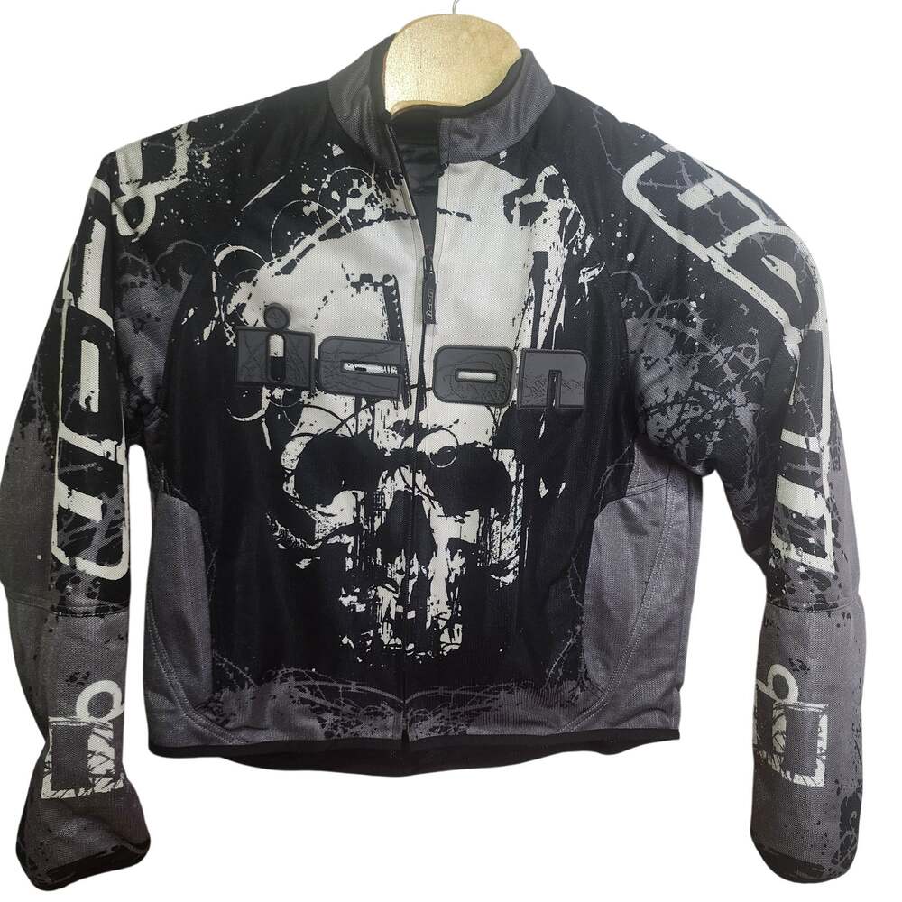 Men's Icon Decay Hooligan Mesh Nylon Motorcycle Jacket Full Zip Large L